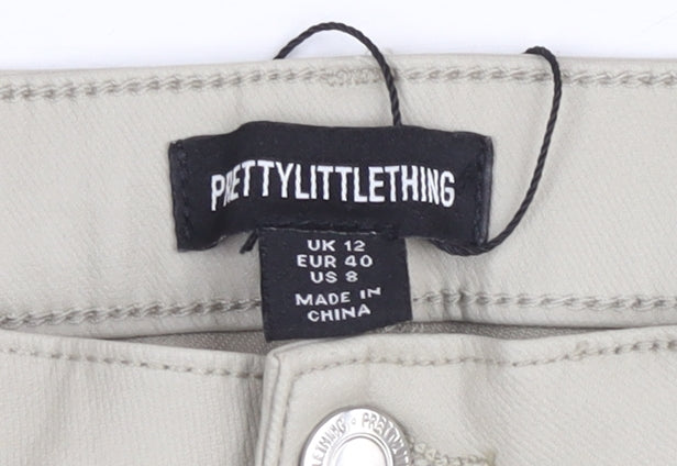 PrettyLittleThing Women Beige Chino Trousers Size 12 Regular Viscose Blend