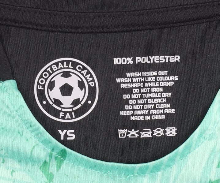 Football Camp FAI Boys Green Black Short Sleeve T-Shirt Size YS Polyester Sportswear