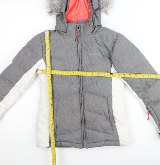 Mountain Warehouse Girls Grey Puffer Jacket 7-8 Years Hooded Winter Coat
