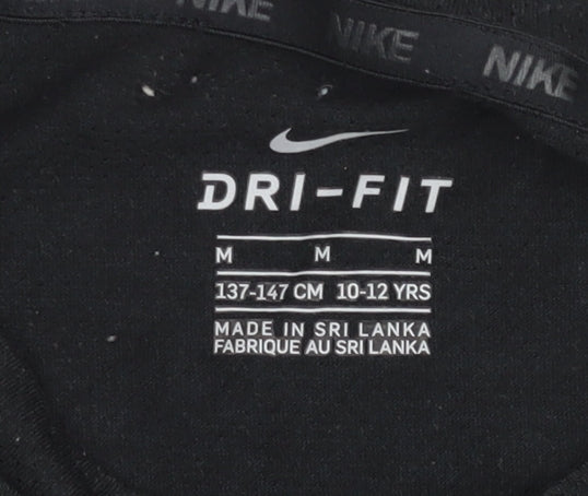 Nike Boys Black Dri-FIT T-Shirt 10-12 Years Short Sleeve Crew Neck Sports Top