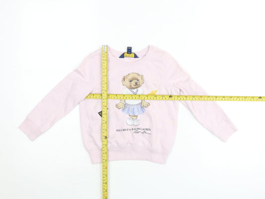 Ralph Lauren Girls Pink Polo Bear Pullover Jumper Size 4 Plus
