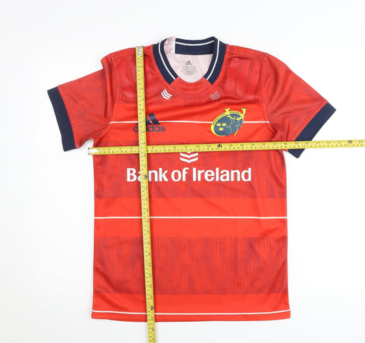 Adidas Boys Red Munster Rugby T-Shirt 13-14 Years Crew Neck Short Sleeve