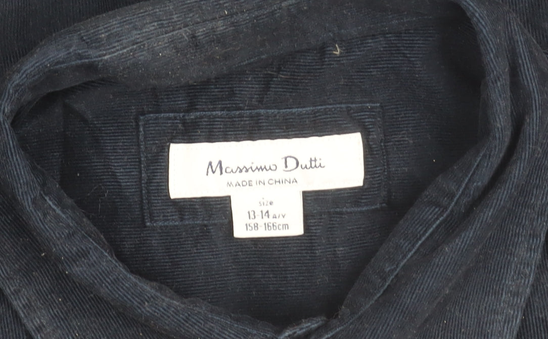 Massimo Dutti Blue Corduroy Button-Up Shirt Teens Size 14
