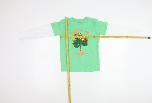 Dunnes Stores Boys Green Sequin Shamrock Long Sleeve T-Shirt 7-8 Years