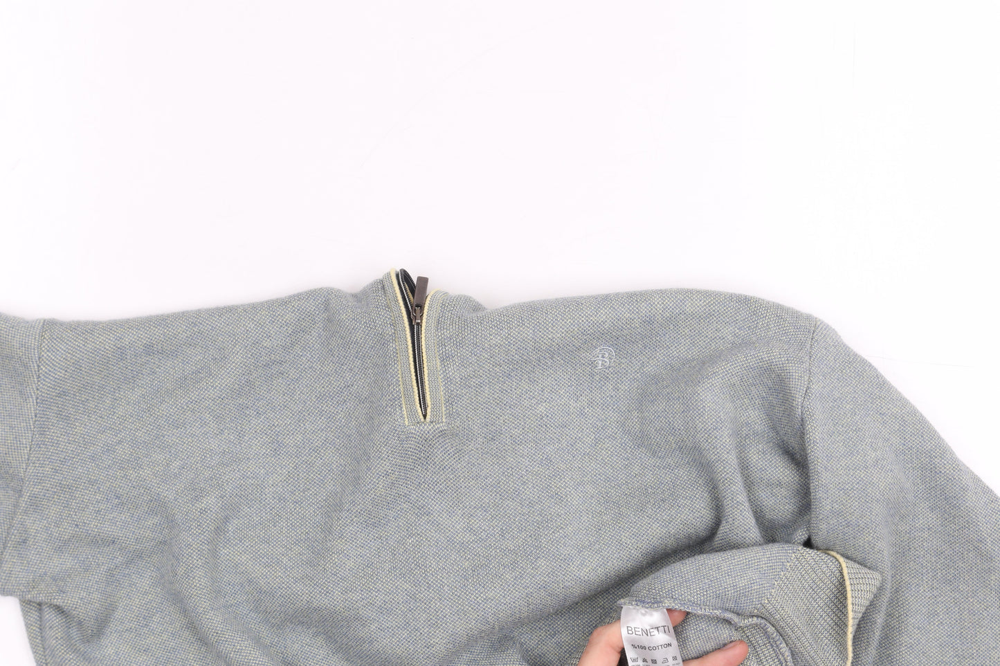 Benetti Men's Grey Cotton 1/2 Zip High Neck Sweatshirt L