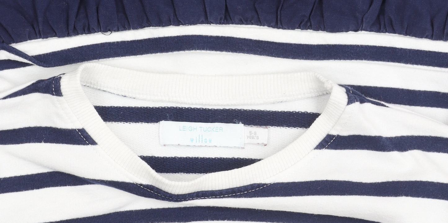 Leigh Tucker Willow Teens Blue White Striped Cotton Skater Dress 6