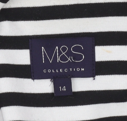 Marks and Spencer Women Black White Striped Blazer Size 14