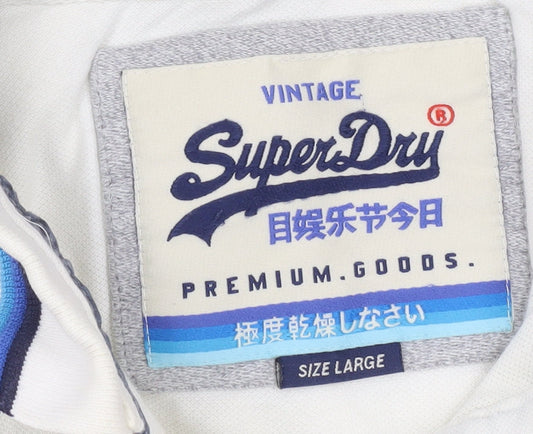 Superdry Men’s White Vintage Polo Shirt Size L Short Sleeve Cotton