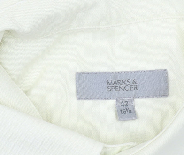 Marks and Spencer Men’s Ivory Short Sleeve Cotton Button-Up Shirt 16.5in