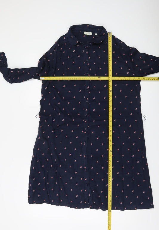 Fat Face Women's Blue Floral Collared 3/4 Sleeve Shirt Dress Size 12