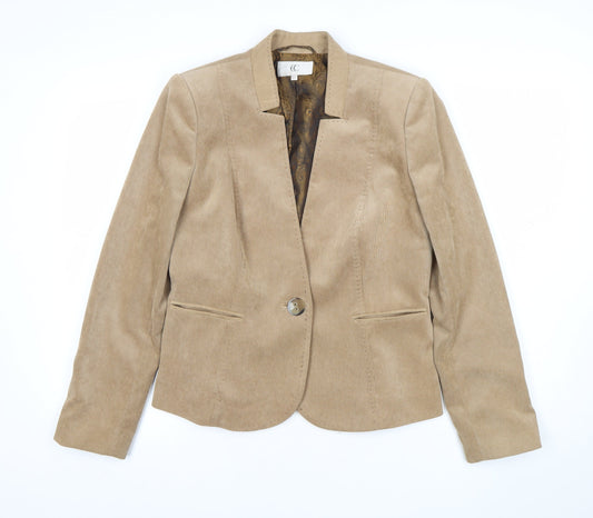 CC Women Beige Corduroy One-Button Blazer Size 12 Classic Fit