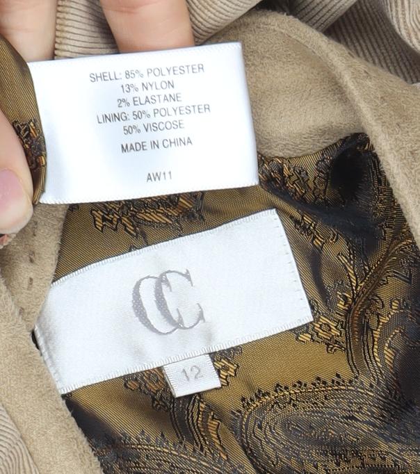 CC Women Beige Corduroy One-Button Blazer Size 12 Classic Fit