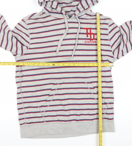 Tommy Hilfiger Men’s Grey Striped Pullover Hoodie Size L