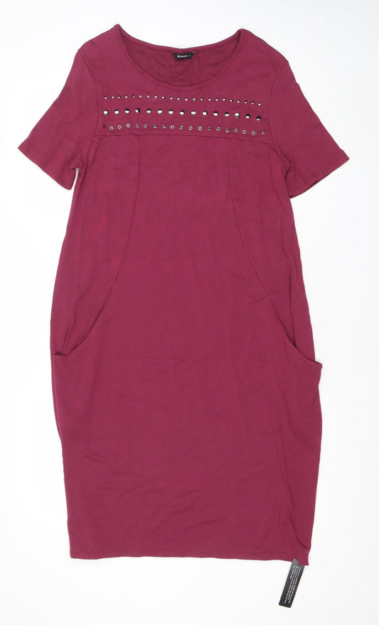 Roman Women’s Purple Studded Shift Dress Size 14 Short Sleeve Knee Length