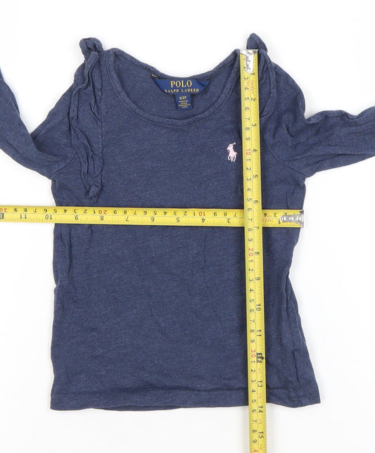 Ralph Lauren Girls Blue Long Sleeve Ruffle Logo T-Shirt 3 Years