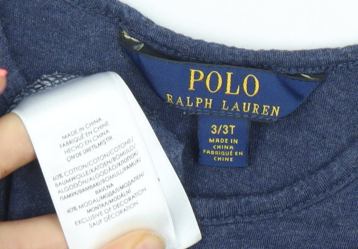 Girls UK Size 3 Years Ralph Lauren Blue Basic T-Shirt