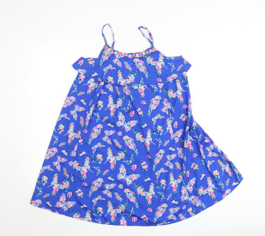 Additional front view of Monsoon Teens Blue Floral Spaghetti Strap Ruffle Cotton Top 11 Yrs