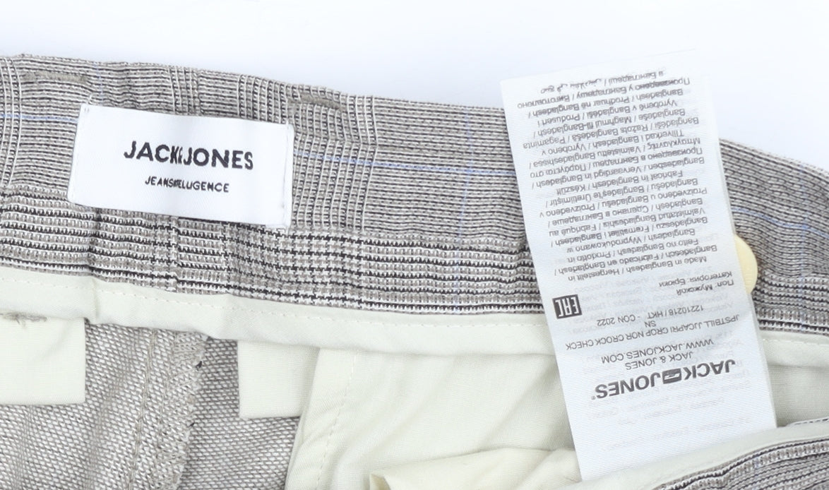 Jack & Jones Men’s Grey Check Chino Trousers Size M Regular Fit