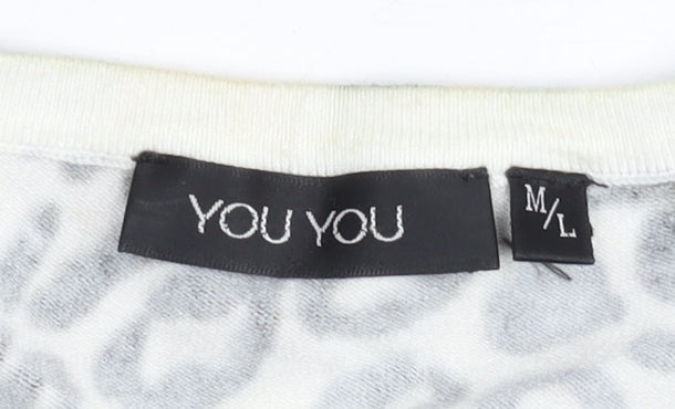 YOU YOU Womens Multicoloured Leopard Print Long Sleeve Pullover Jumper M