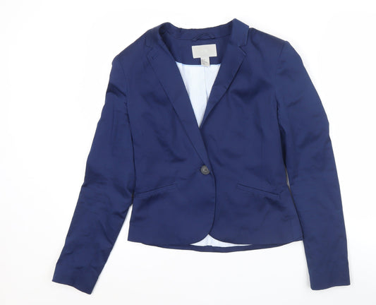 H&M Women Blue Size 10 Slim Fit Single-Breasted Blazer Jacket