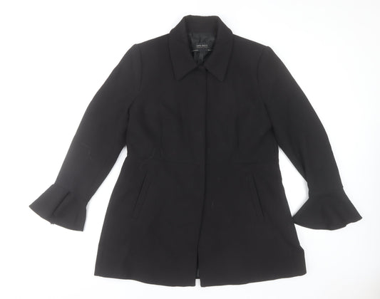 Zara Basic Women’s Black Ruffle Sleeve Mid-Length Coat Size 16