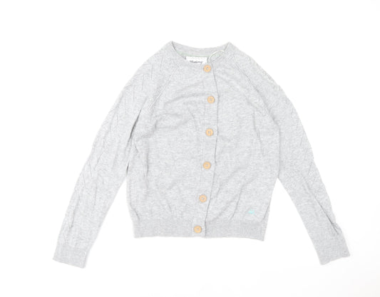 Additional front view of Mantaray Women's Grey Button Cardigan, size 8, Long Sleeve Knit