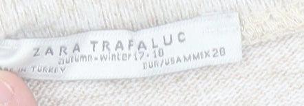 Zara Women Beige Beaded Knit Short Sleeve T-Shirt M