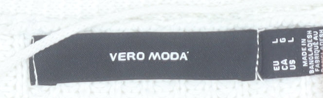 Vero Moda Women White Knit V-Neck Chunky Button Cardigan L