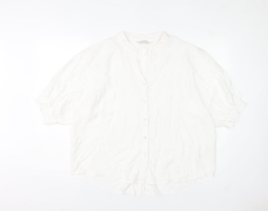 Apricot Women White Linen-Look Button Blouse UK 8 Short Sleeve V-Neck