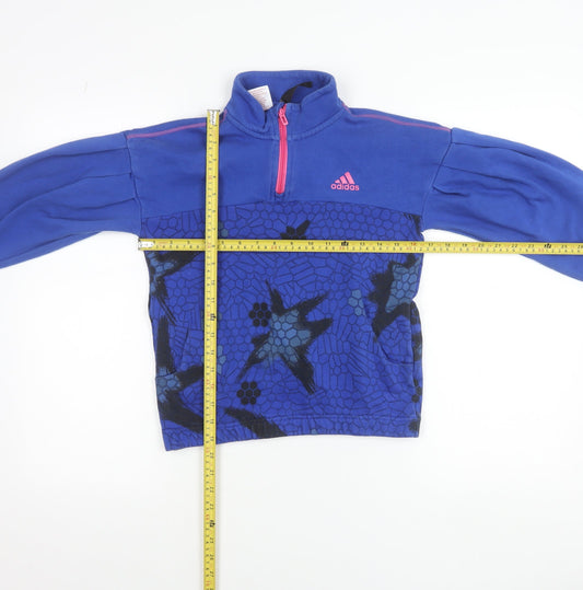 Adidas Girls Blue 9-10 Years 1/2 Zip Fleece Sweatshirt