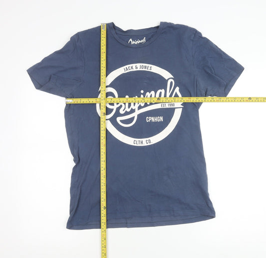 Jack & Jones Originals Men's Blue M Graphic Logo Cotton T-Shirt