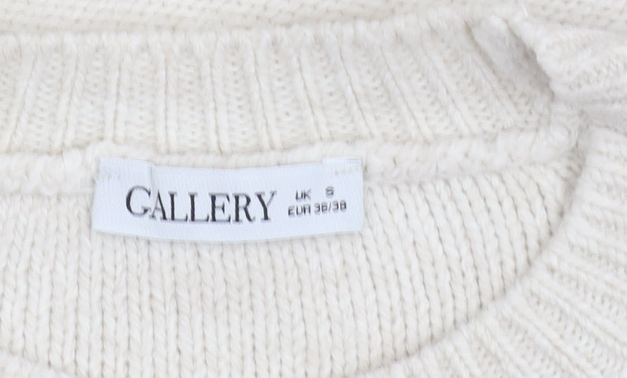 Gallery Women’s Beige Cable-Knit Crew Neck Jumper Size S