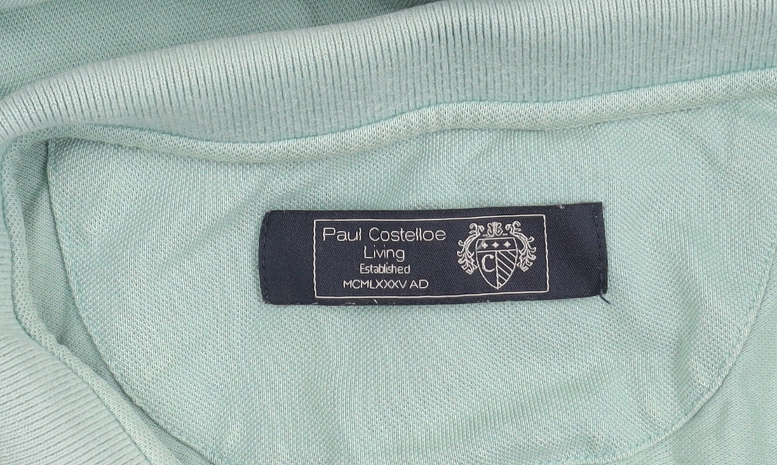 Paul Costelloe Men's Green XL Cotton Short Sleeve Polo Shirt