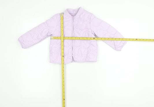 Marks and Spencer Girls Purple Puffer Jacket 2-3 Years Quilted Zip-Up