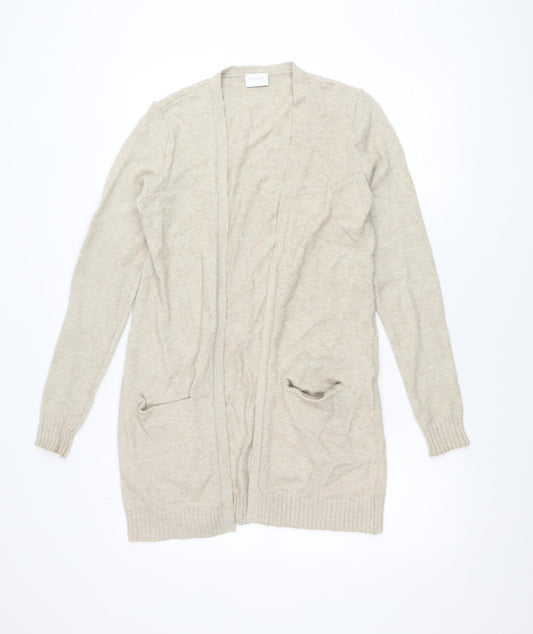 Vila Women Beige Open Knit Long Sleeve Cardigan XS