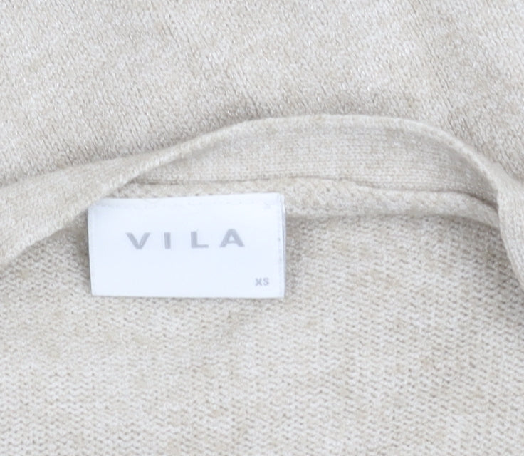 Vila Women Beige Open Knit Long Sleeve Cardigan XS