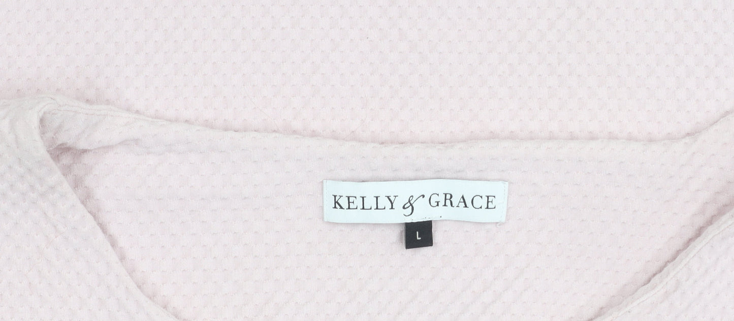Kelly & Grace Women’s Pink Waffle-Knit 3/4 Sleeve Pullover Jumper L