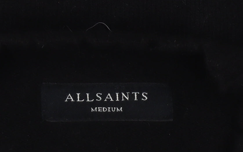 AllSaints Men's Black Wool Blend Crew Neck Pullover Jumper Medium