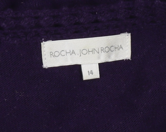 Rocha John Rocha Women Purple Knit Mini Dress Size 14 A-Line 3/4 Sleeve