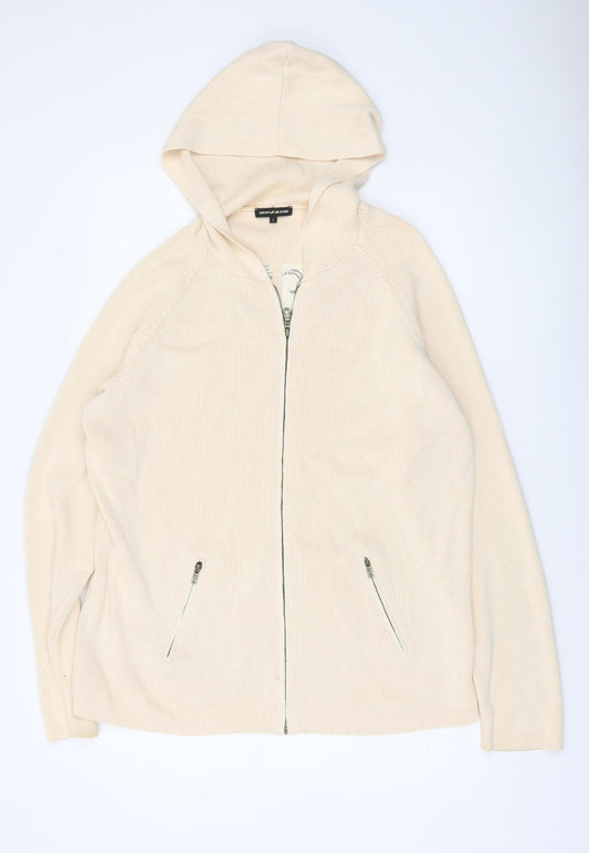 DKNY Jeans Mens Beige L Full Zip Hooded Cotton Jumper