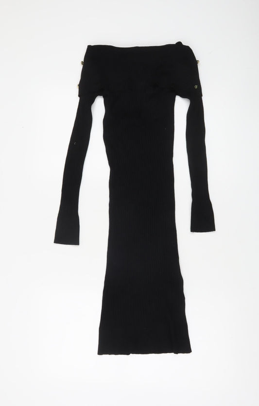 Lipsy London Women Black Off Shoulder Bodycon Long Sleeve Dress Size 10