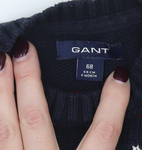 Additional view of GANT unisex baby navy blue reindeer knit jumper 3-6 months christmas pullover