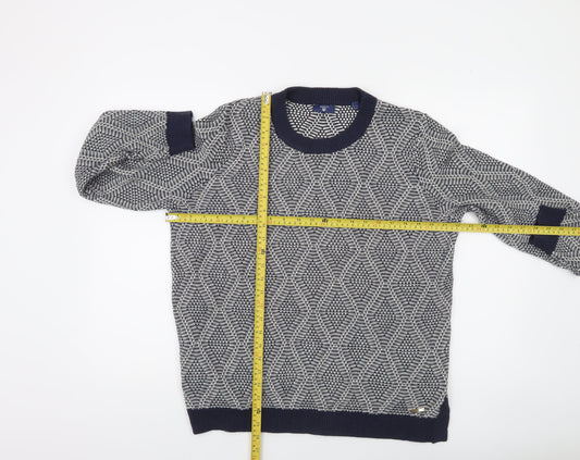 GANT Women's Blue Geometric Knit Crew Neck Jumper Size XL