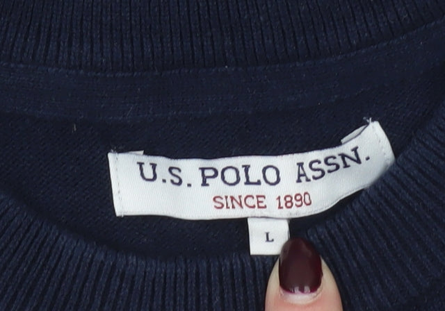 U.S. Polo Assn. Men's Blue Striped Cotton Crew Neck Jumper Size L