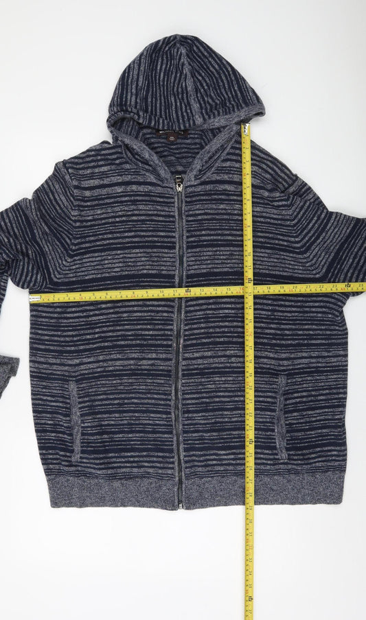 Michael Kors Men’s Blue Striped Cotton Full Zip Hooded Jumper 2XL