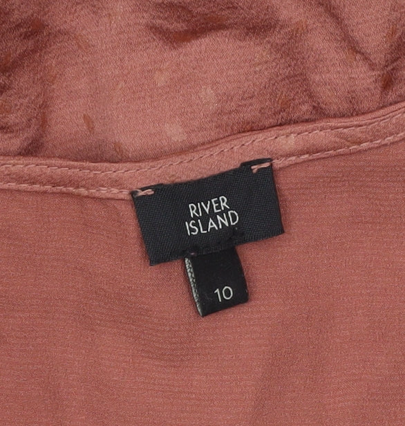 River Island Women’s Brown Wrap Blouse Size 10 Short Sleeve