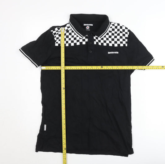Lambretta Men's Black Check Retro Polo Shirt Small