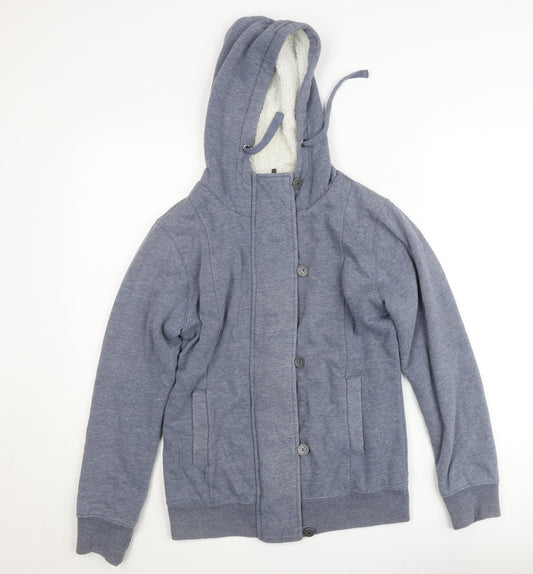 House Men's Blue Hooded Lined Button Jacket Size M Cotton Blend