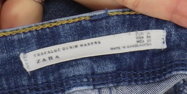Zara Women's Blue Distressed Skinny Jeans M Mid Rise Stretch Denim