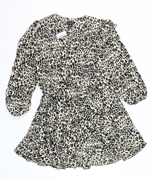 Boohoo Women's Leopard Print Short Wrap Dress Size 16